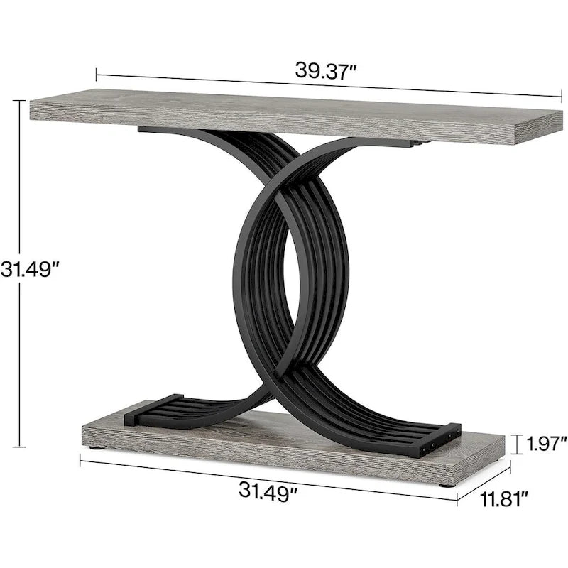Grey / Gray & Black / Brown Console Table, Farmhouse Style, Single-Person Assembly