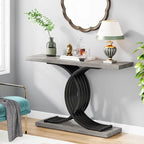 Grey / Gray & Black / Brown Console Table, Farmhouse Style, Single-Person Assembly