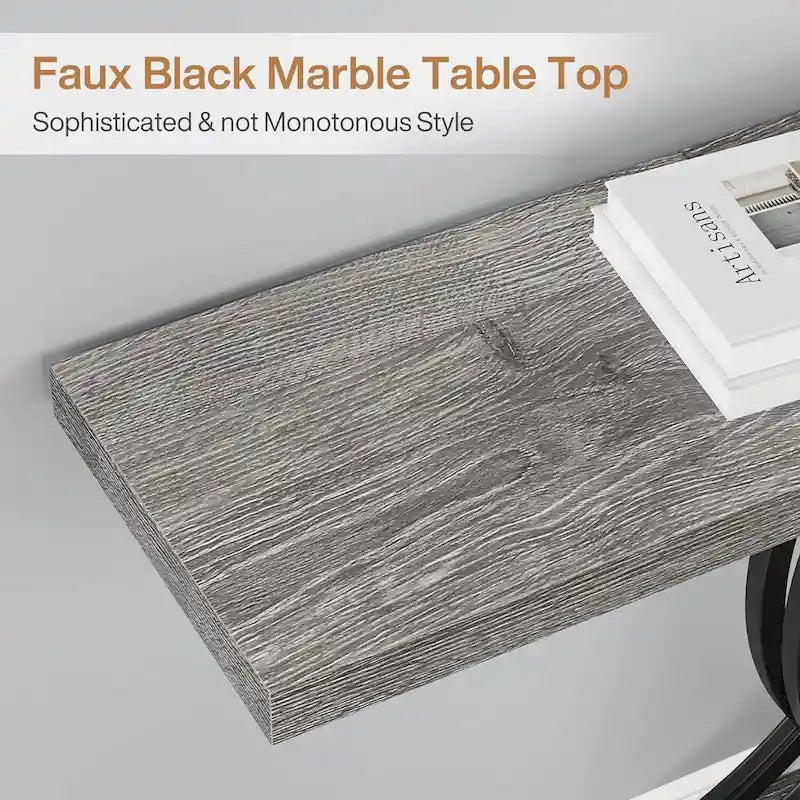 Grey / Gray & Black / Brown Console Table, Farmhouse Style, Single-Person Assembly