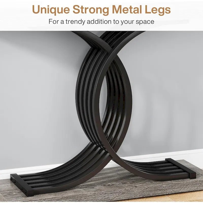 Grey / Gray & Black / Brown Console Table, Farmhouse Style, Single-Person Assembly