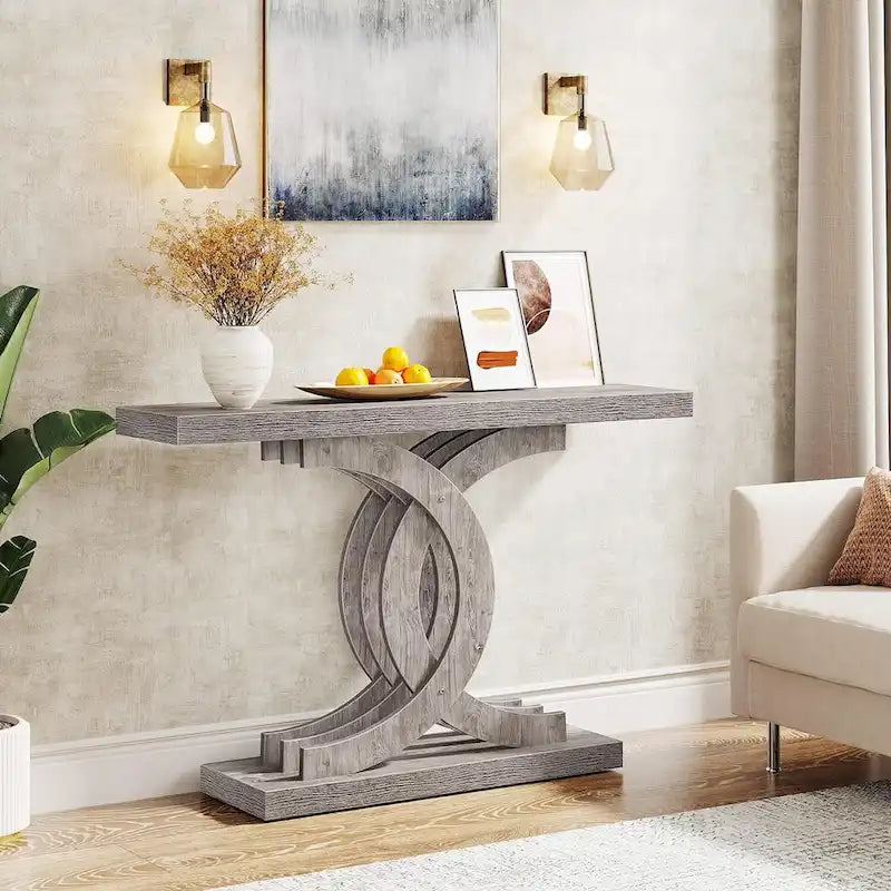 Grey / Gray & Black / Brown Console Table, Farmhouse Style, Single-Person Assembly
