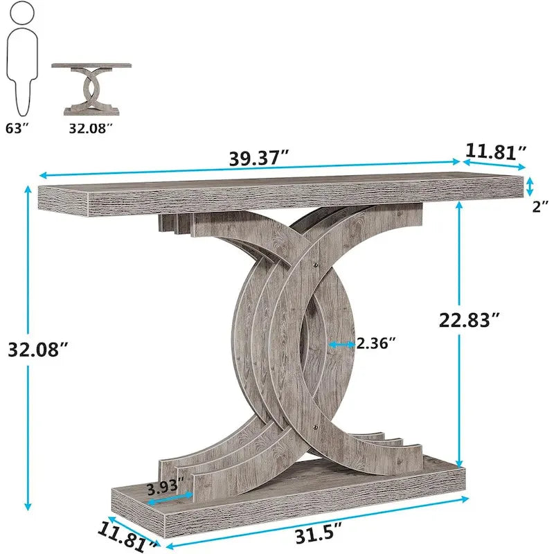 Grey / Gray & Black / Brown Console Table, Farmhouse Style, Single-Person Assembly