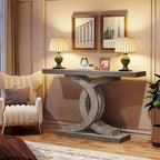 Grey / Gray & Black / Brown Console Table, Farmhouse Style, Single-Person Assembly