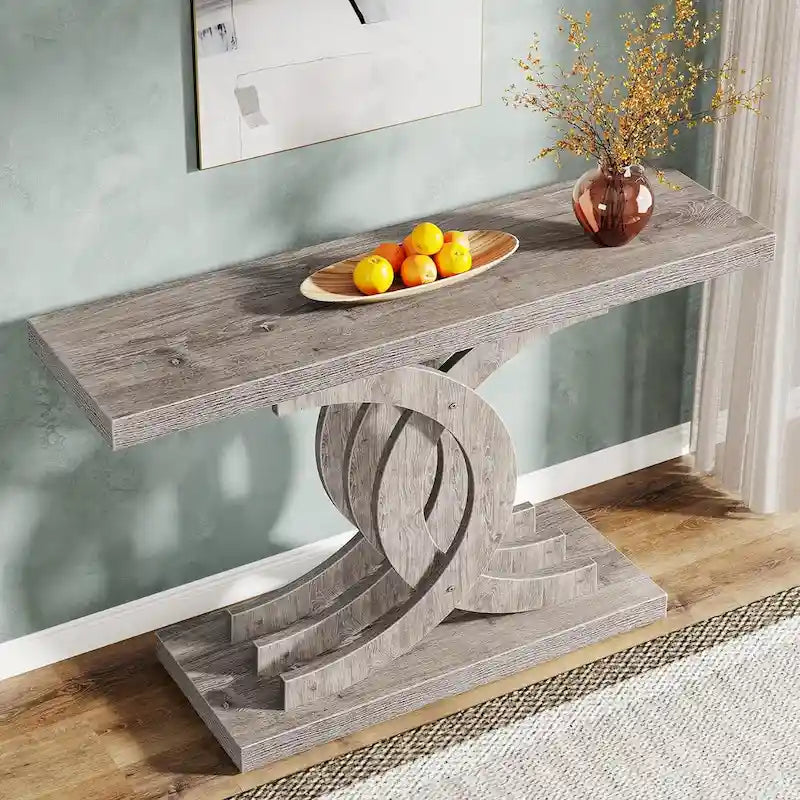 Grey / Gray & Black / Brown Console Table, Farmhouse Style, Single-Person Assembly