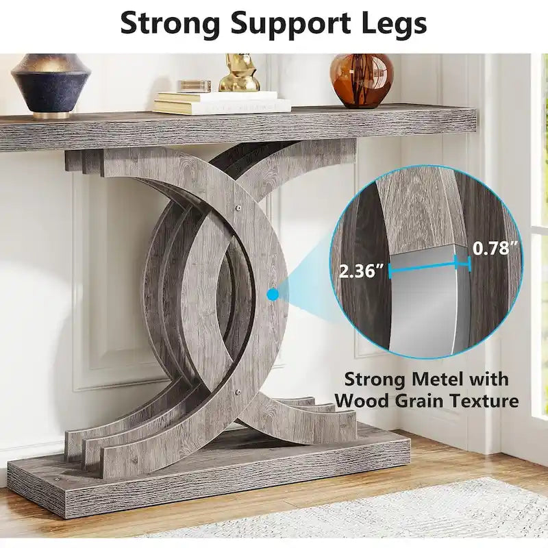 Grey / Gray & Black / Brown Console Table, Farmhouse Style, Single-Person Assembly