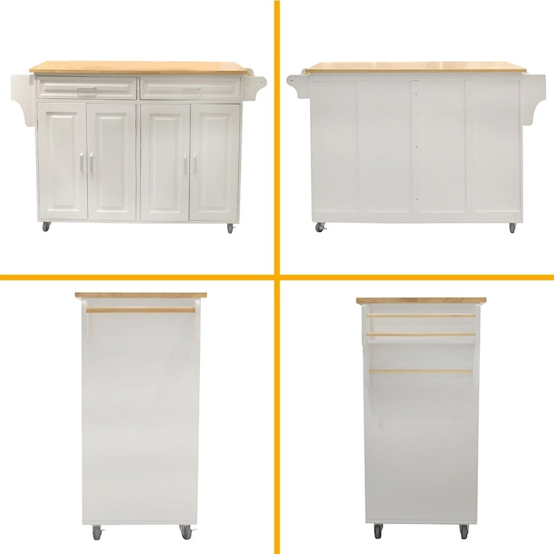 White Kitchen Island Cart with Storage, Single User