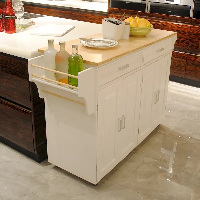 White Kitchen Island Cart with Storage, Single User