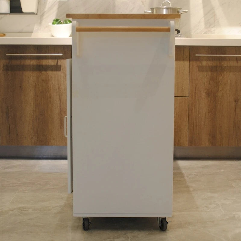 White Kitchen Island Cart with Storage, Single User