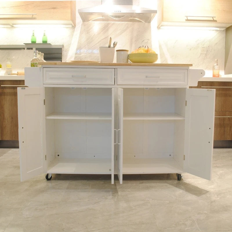 White Kitchen Island Cart with Storage, Single User