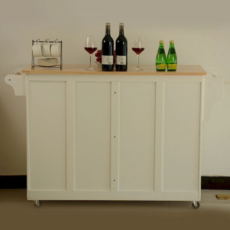 White Kitchen Island Cart with Storage, Single User
