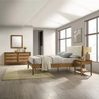 Roundhill Furniture Vichy 5-Piece Rattan Bedroom Set with Upholstered Queen Bed, Chest, Dresser, Mirror, and 2 Nightstands