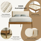 Roundhill Furniture Vichy 5-Piece Rattan Bedroom Set with Upholstered Queen Bed, Chest, Dresser, Mirror, and 2 Nightstands