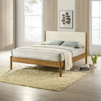 Roundhill Furniture Vichy 5-Piece Rattan Bedroom Set with Upholstered Queen Bed, Chest, Dresser, Mirror, and 2 Nightstands