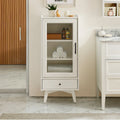White & Grey Freestanding Bathroom Cabinet with Glass Door and Drawer
