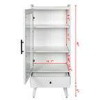 White & Grey Freestanding Bathroom Cabinet with Glass Door and Drawer