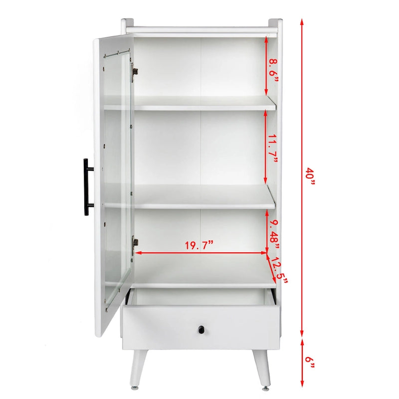 White & Grey Freestanding Bathroom Cabinet with Glass Door and Drawer