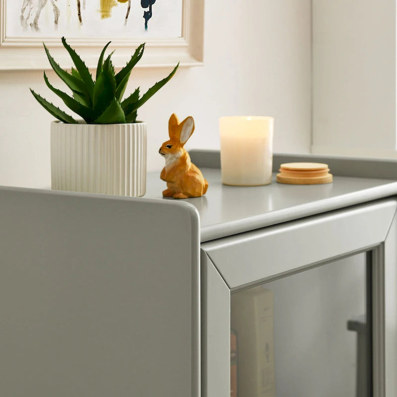White & Grey Freestanding Bathroom Cabinet with Glass Door and Drawer