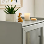 White & Grey Freestanding Bathroom Cabinet with Glass Door and Drawer