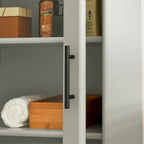 White & Grey Freestanding Bathroom Cabinet with Glass Door and Drawer