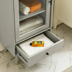 White & Grey Freestanding Bathroom Cabinet with Glass Door and Drawer