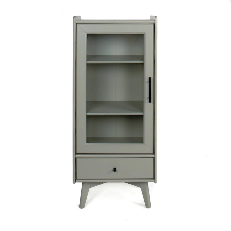 White & Grey Freestanding Bathroom Cabinet with Glass Door and Drawer