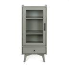 White & Grey Freestanding Bathroom Cabinet with Glass Door and Drawer