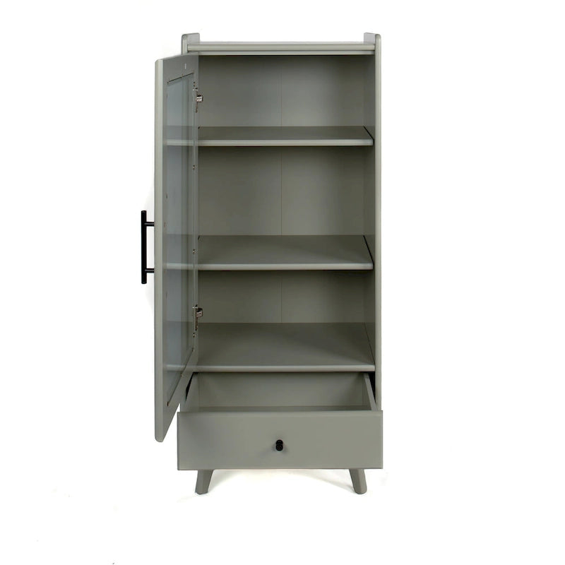 White & Grey Freestanding Bathroom Cabinet with Glass Door and Drawer