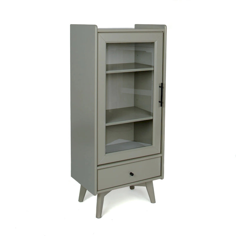White & Grey Freestanding Bathroom Cabinet with Glass Door and Drawer