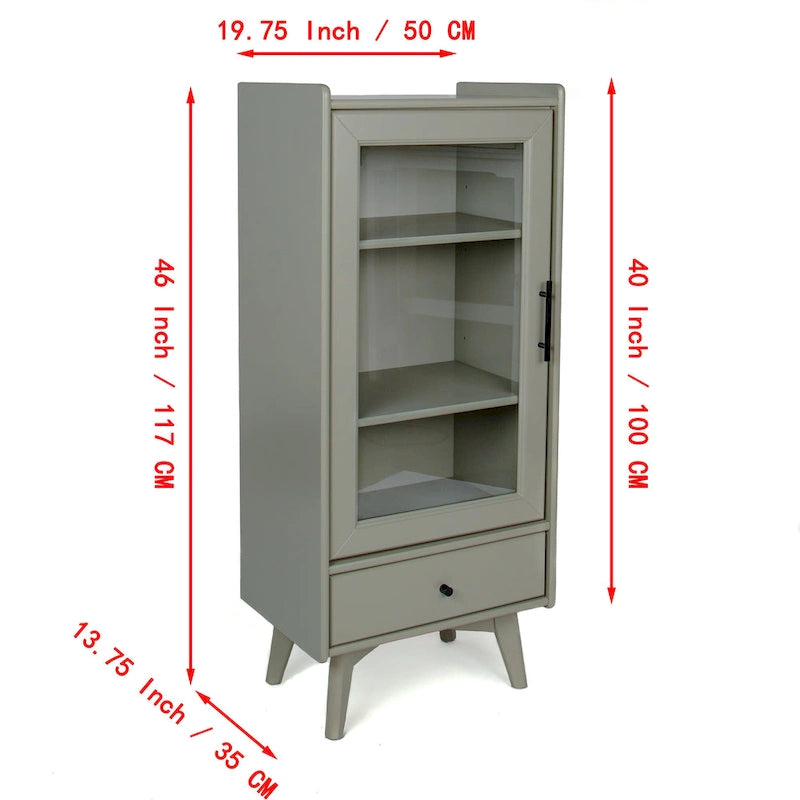White & Grey Freestanding Bathroom Cabinet with Glass Door and Drawer