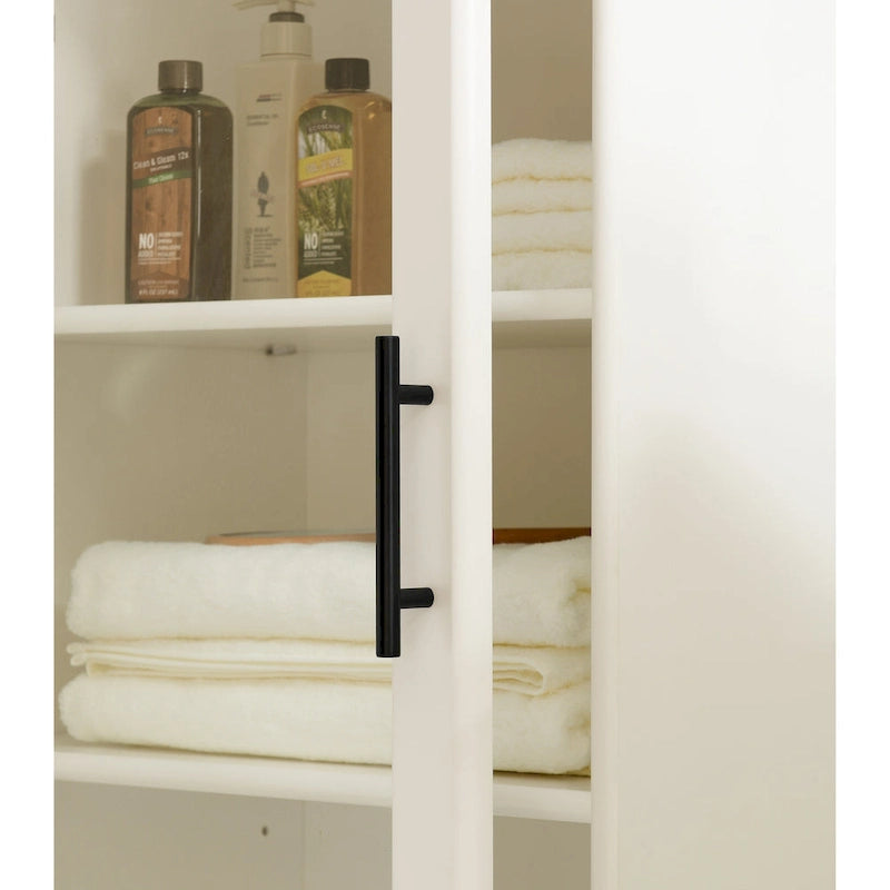 White & Grey Freestanding Bathroom Cabinet with Glass Door and Drawer