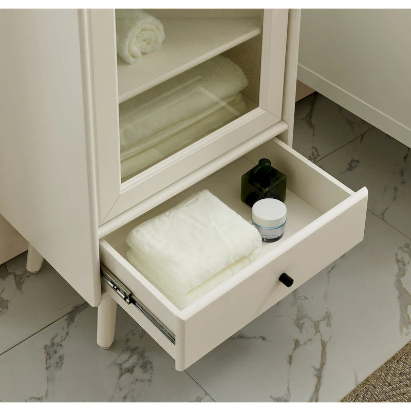 White & Grey Freestanding Bathroom Cabinet with Glass Door and Drawer