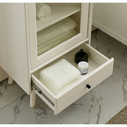 White & Grey Freestanding Bathroom Cabinet with Glass Door and Drawer