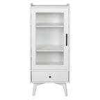 White & Grey Freestanding Bathroom Cabinet with Glass Door and Drawer