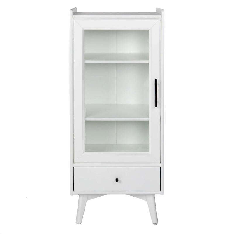 White & Grey Freestanding Bathroom Cabinet with Glass Door and Drawer