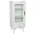 White & Grey Freestanding Bathroom Cabinet with Glass Door and Drawer