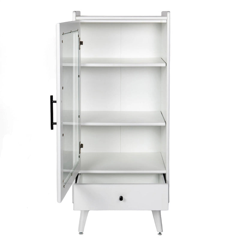 White & Grey Freestanding Bathroom Cabinet with Glass Door and Drawer