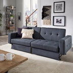 Gray Tufted Fabric Split-Back Convertible Futon, Full, Seats 2