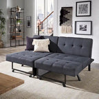 Gray Tufted Fabric Split-Back Convertible Futon, Full, Seats 2