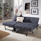 Gray Tufted Fabric Split-Back Convertible Futon, Full, Seats 2