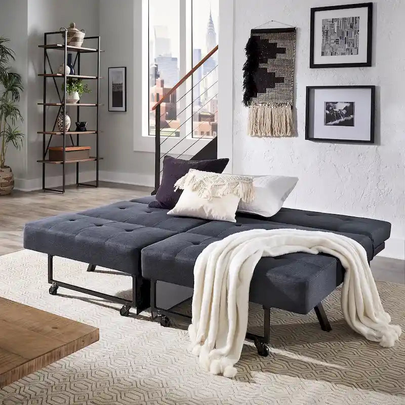 Gray Tufted Fabric Split-Back Convertible Futon, Full, Seats 2