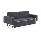 Gray Tufted Fabric Split-Back Convertible Futon, Full, Seats 2