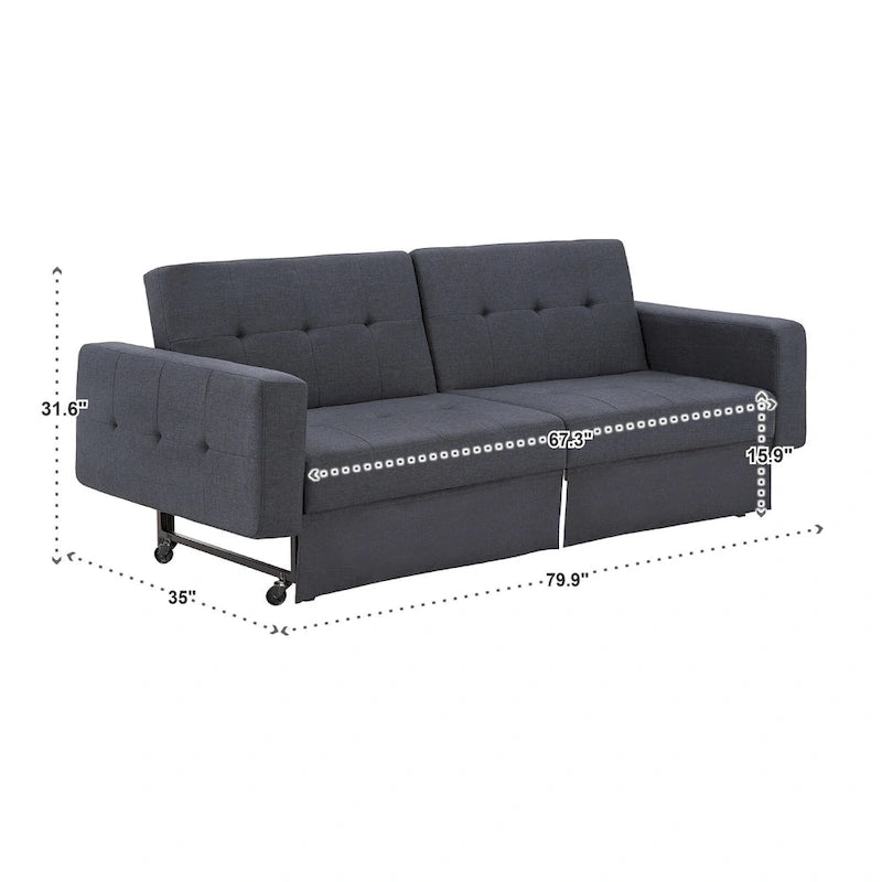 Gray Tufted Fabric Split-Back Convertible Futon, Full, Seats 2