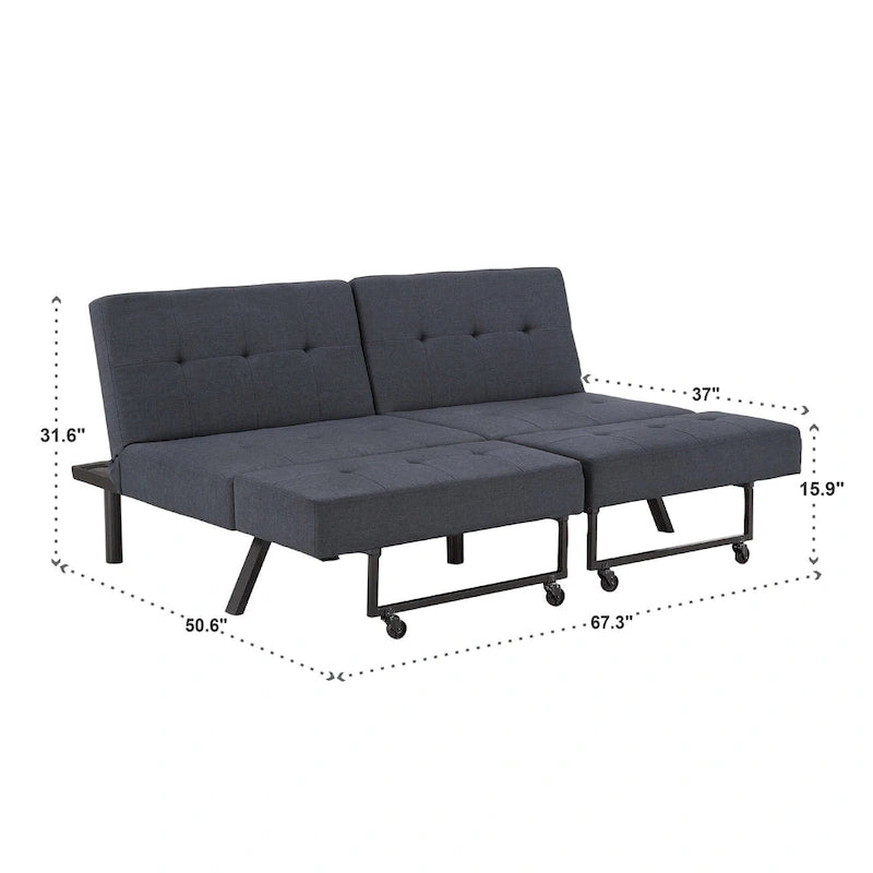 Gray Tufted Fabric Split-Back Convertible Futon, Full, Seats 2