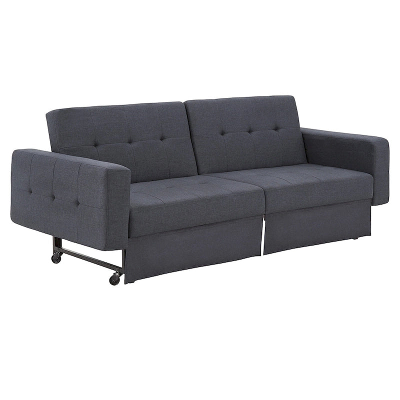 Gray Tufted Fabric Split-Back Convertible Futon, Full, Seats 2