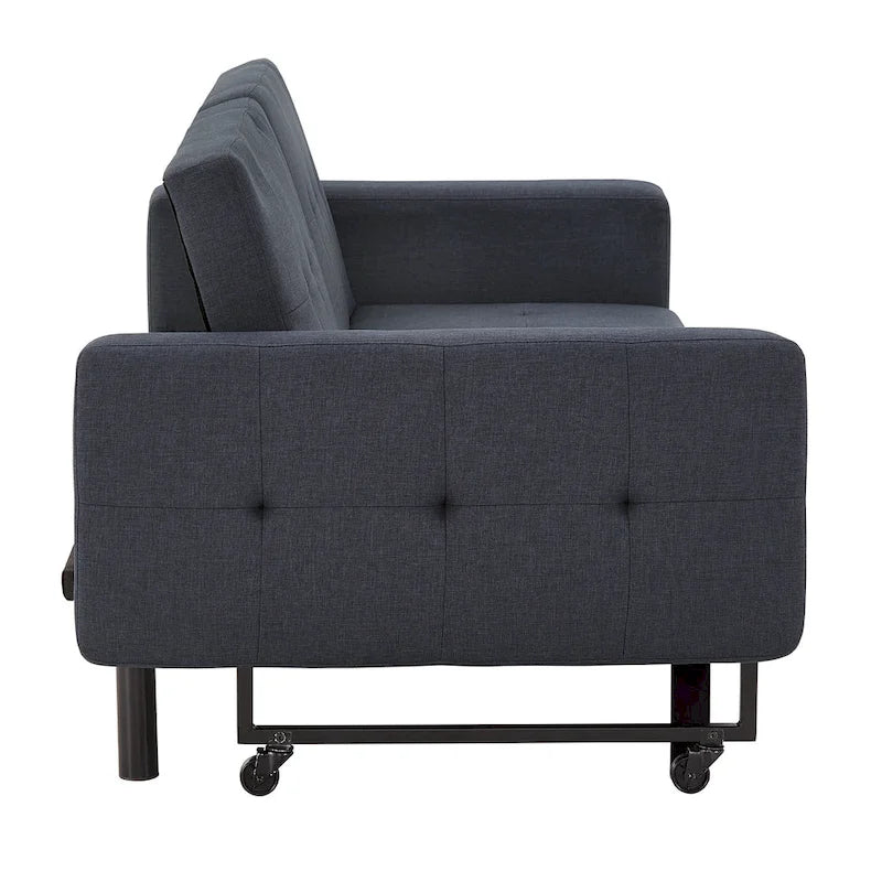 Gray Tufted Fabric Split-Back Convertible Futon, Full, Seats 2