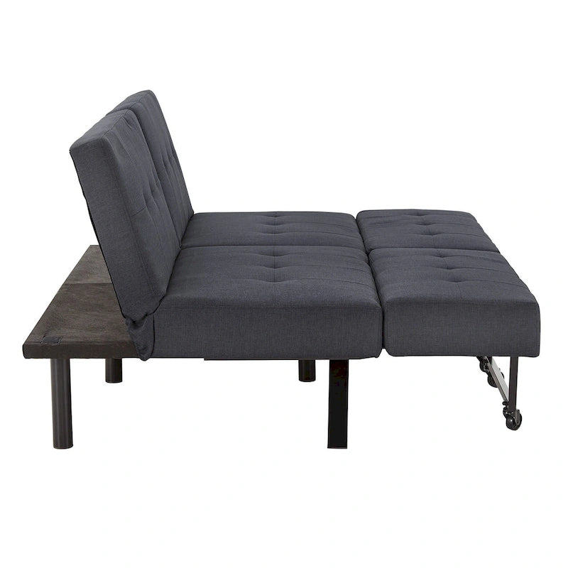 Gray Tufted Fabric Split-Back Convertible Futon, Full, Seats 2