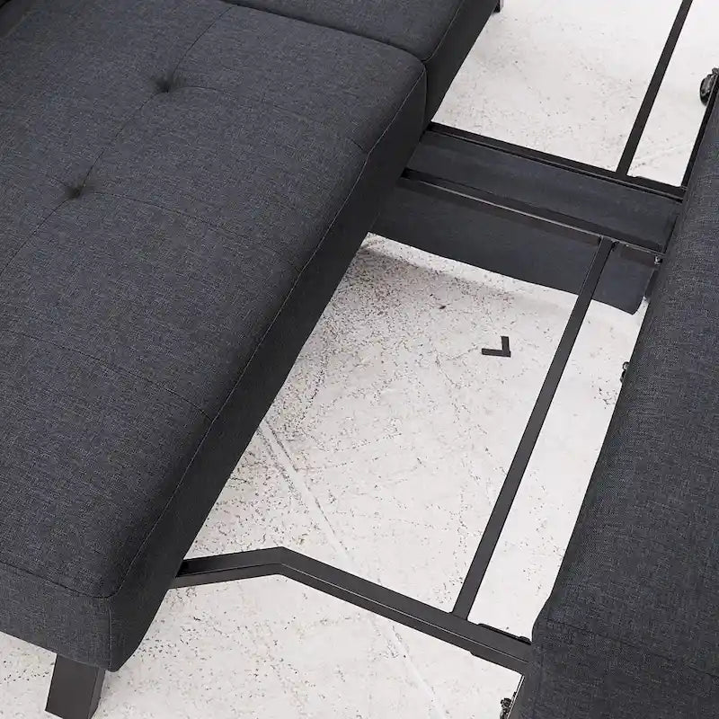 Gray Tufted Fabric Split-Back Convertible Futon, Full, Seats 2