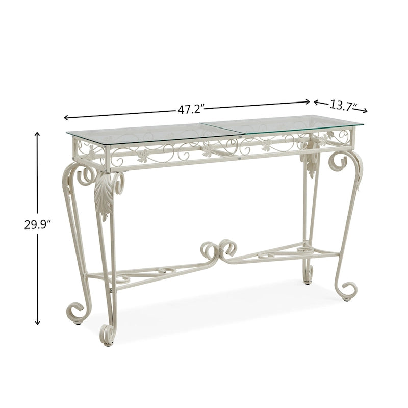 White Glass & Metal Console Table, 1-Person Use, Modern Style