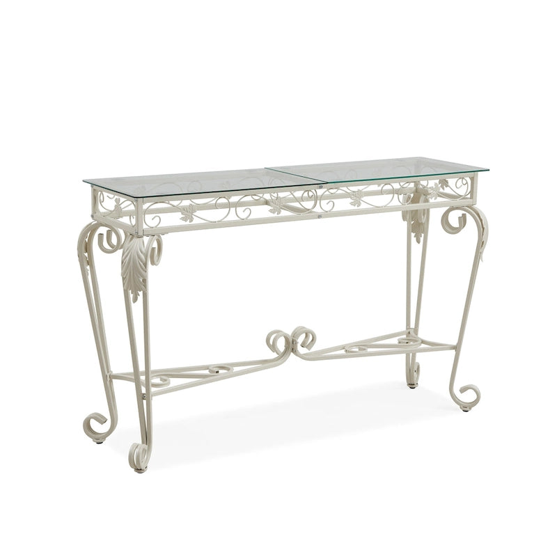 White Glass & Metal Console Table, 1-Person Use, Modern Style