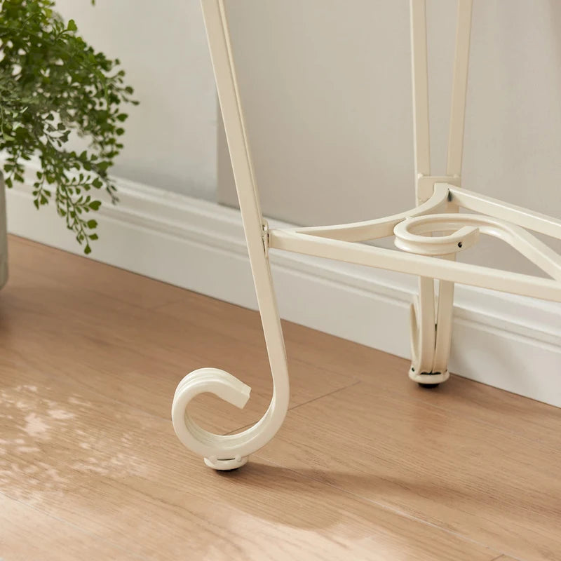 White Glass & Metal Console Table, 1-Person Use, Modern Style